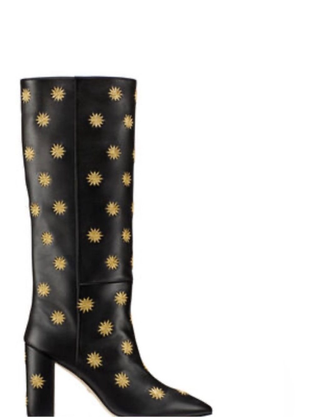 STUART WEITZMAN MONA BOOTS 6M Black Leather Gold SunBurst Star Stud Unique !